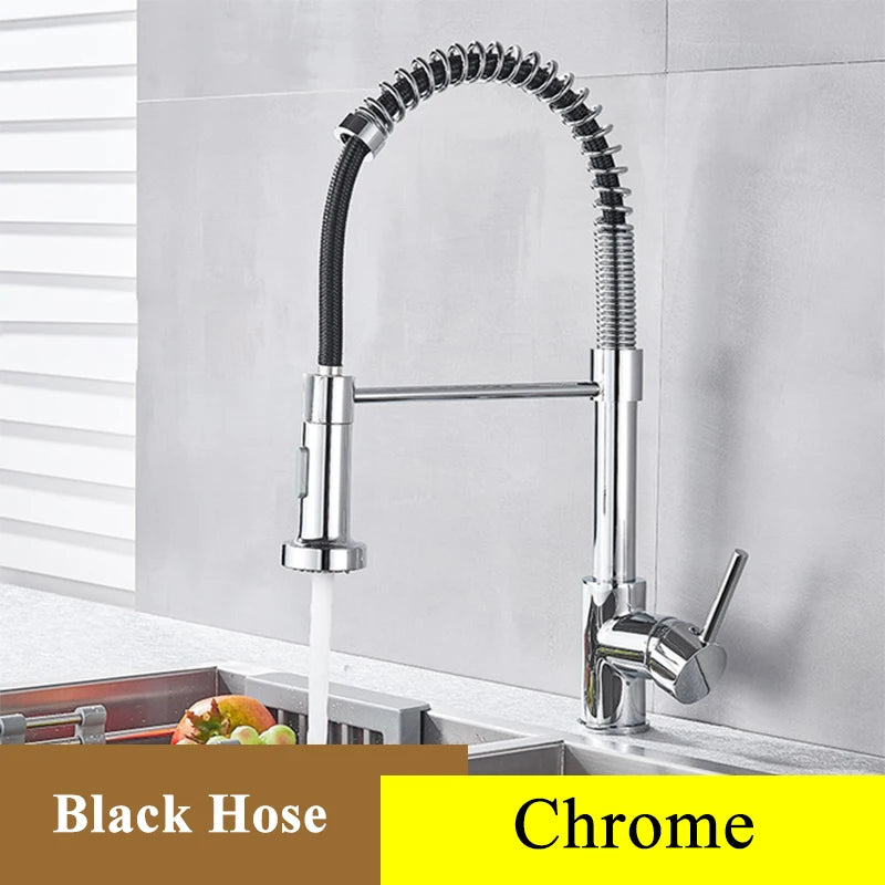 Golden Kitchen Faucet Pull Down Sprayer Nozzle Hot Cold Water Mixer Tap Single Handle Brass Para Kitchen Sink Taps Crane