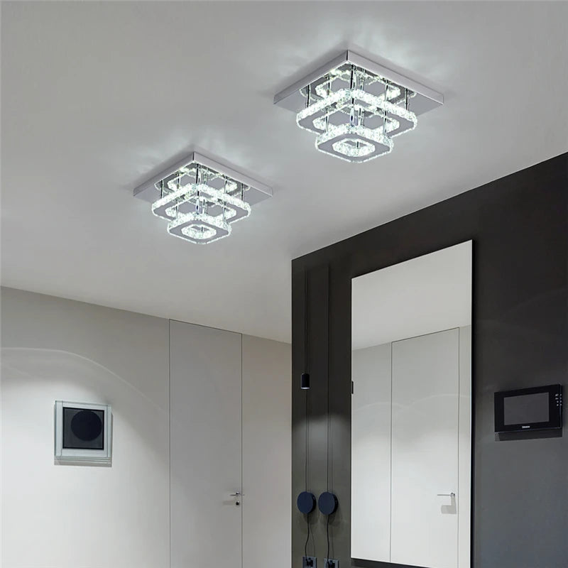 Square Crystal Led Ceiling Lamp Modern Chandelier Indoor Lighting Aisle Corridor Surface Mounted Fixture Home Hotel Loby Decor
