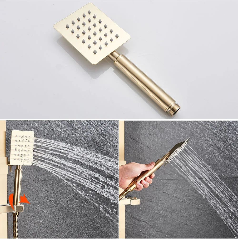 POIQIHY Black Bathroom Shower Faucet Set Wall Mount Black 8''Rainfall Shower Head With Handheld Sprayer Bathtub Shower Mixer