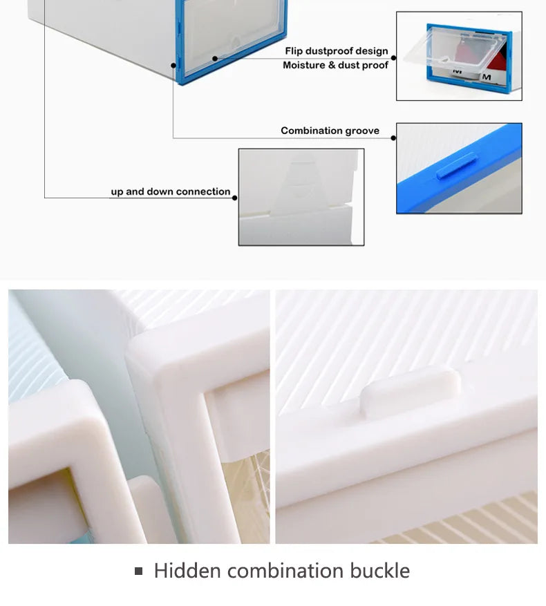 6Packs Transparent Shoe Box Shoes Organizers Plastic Thickened Foldable Dustproof Storage Box Stackable Combined Shoe Cabinet