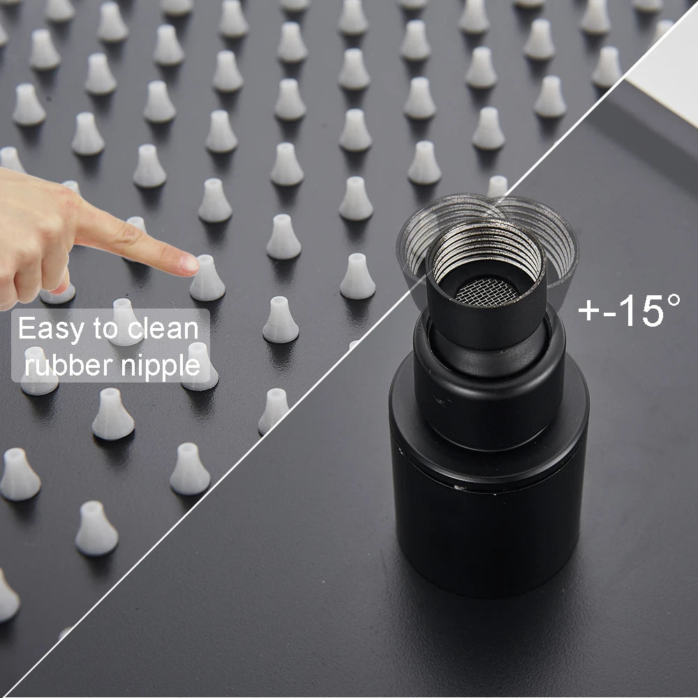 POIQIHY Embedded In Wall Shower Faucet Rainfall Stainless Steel 8/10/12/16" Shower Head Faucet Shower Tap Mixers Matte Black