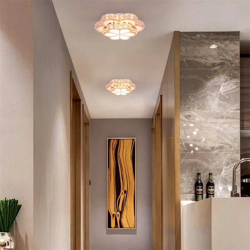 Modern Flower Gold Design Crystal Ceiling Aisle Lights Fashion Corridor Stairs Entrace Plafonnier Lamp for  Porch Hall Lustres