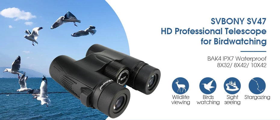 Svbony SV47 Binoculars for Adults, 8x32/8x42/10x42 Bak4 Prism HD FMC Lens Waterproof for Nature Observation Safari Watch Bird