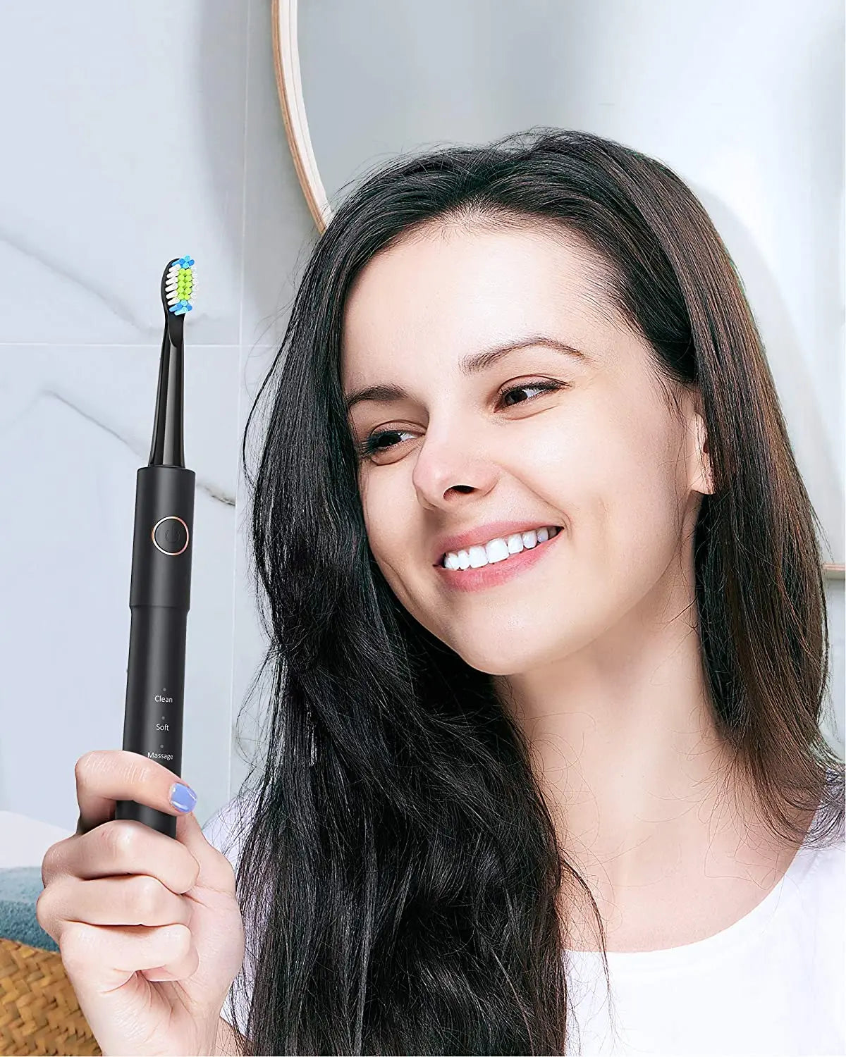 Fairywill Sonic Electric Toothbrush E11 Waterproof USB Charge With 8 Brush Replacement Heads Black and Pink Set for Couple