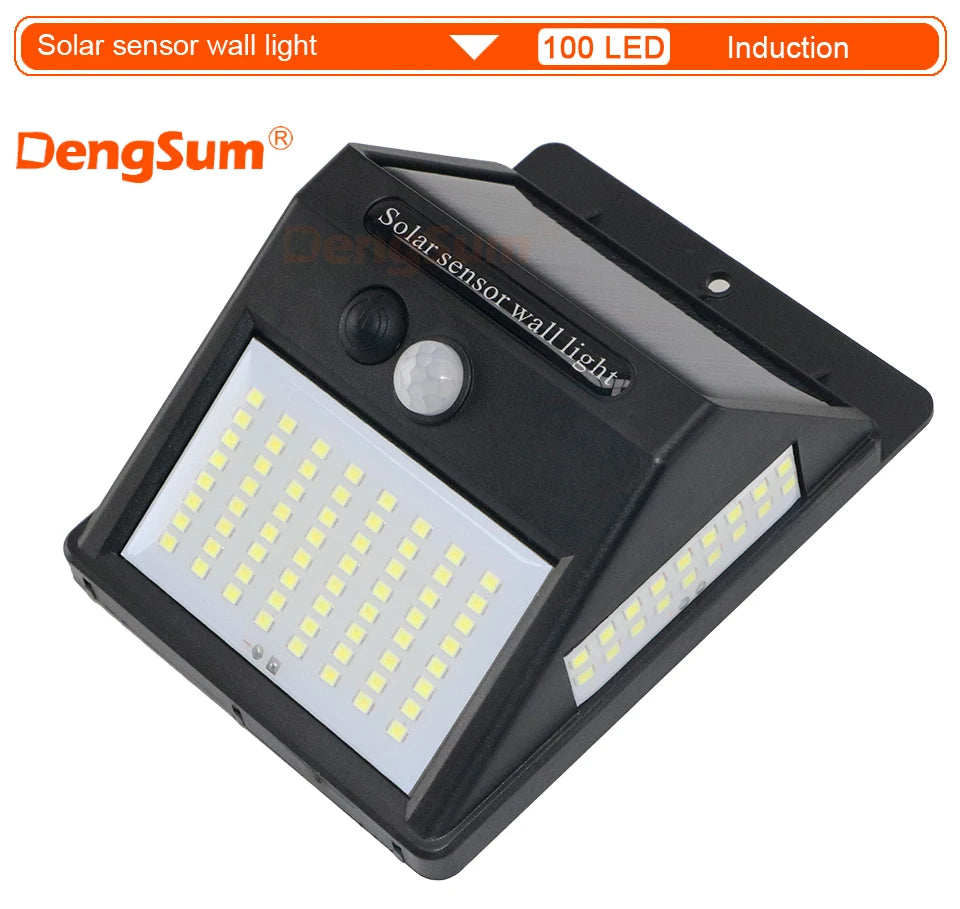PIR Motion Sensor 100LED Sunlight control 3 sided Solar Energy Street light Yard Path Home Garden Solar Power lamp Wall Light