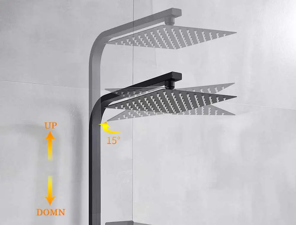 POIQIHY Black Bathroom Shower Faucet Set Wall Mount Black 8''Rainfall Shower Head With Handheld Sprayer Bathtub Shower Mixer