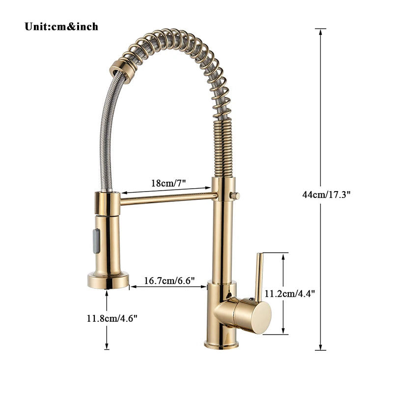 Golden Kitchen Faucet Pull Down Sprayer Nozzle Hot Cold Water Mixer Tap Single Handle Brass Para Kitchen Sink Taps Crane