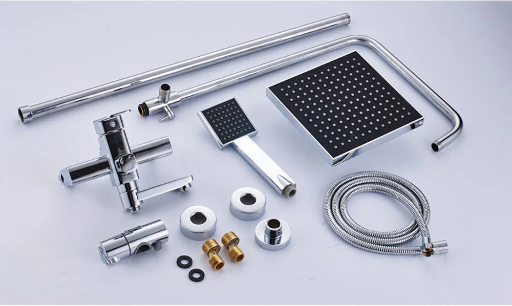 POIQIHY Black Bathroom Shower Faucet Set Wall Mount Black 8''Rainfall Shower Head With Handheld Sprayer Bathtub Shower Mixer