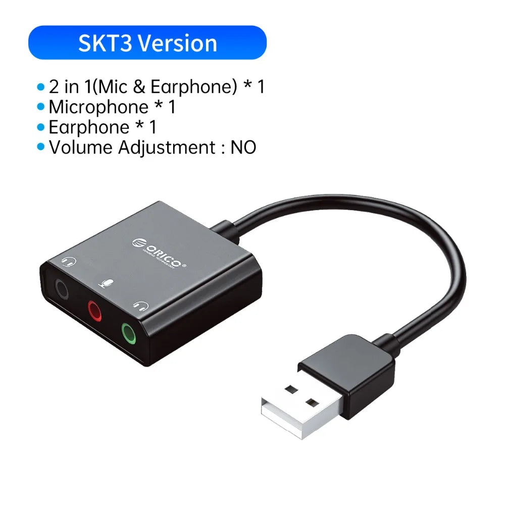 ORICO Sound Card External USB Interface 3.5mm Stereo Microphone Audio Volume Adjustment Free Drive Adapter for Laptop PS4 Headse