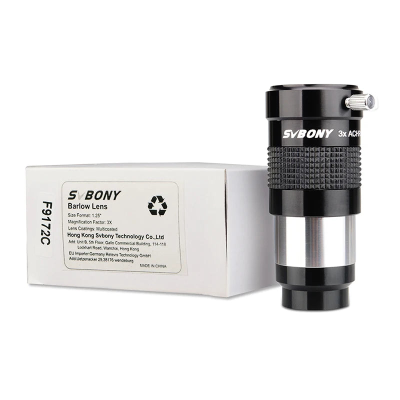 SVBONY 1.25" Telescope Eyepiece Barlow Lens 3x Fully Multi-Coated Advanced Achromatic SV136
