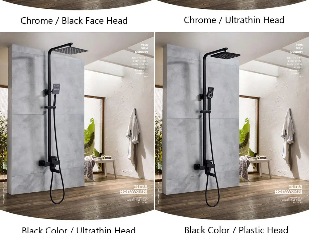 POIQIHY Black Bathroom Shower Faucet Set Wall Mount Black 8''Rainfall Shower Head With Handheld Sprayer Bathtub Shower Mixer