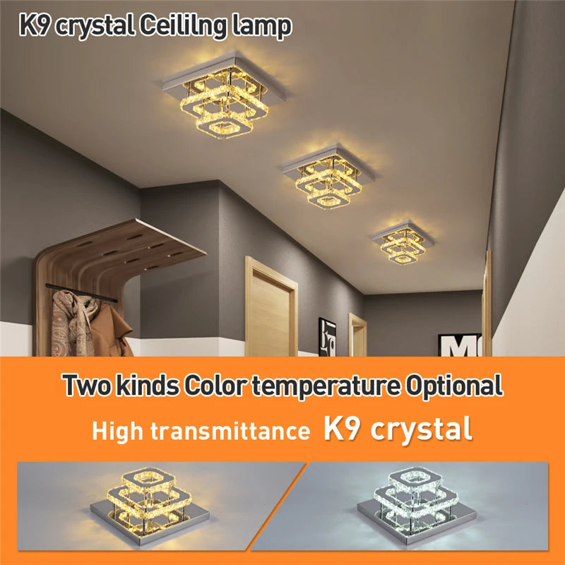 Square Crystal Led Ceiling Lamp Modern Chandelier Indoor Lighting Aisle Corridor Surface Mounted Fixture Home Hotel Loby Decor