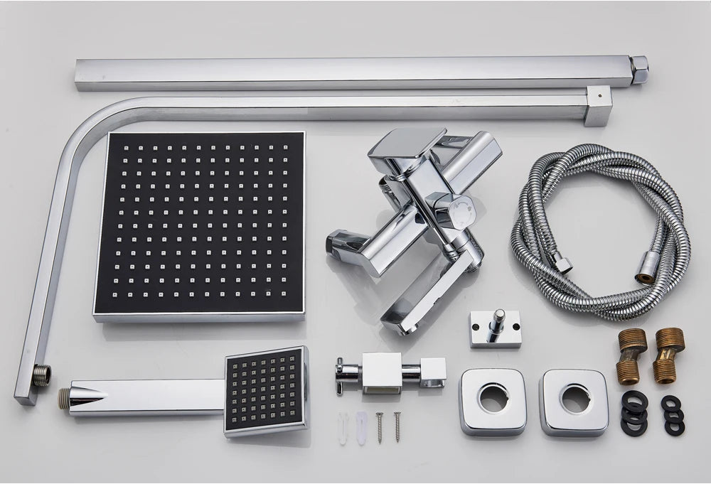 POIQIHY Black Bathroom Shower Faucet Set Wall Mount Black 8''Rainfall Shower Head With Handheld Sprayer Bathtub Shower Mixer