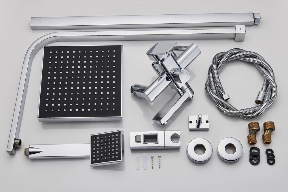 POIQIHY Black Bathroom Shower Faucet Set Wall Mount Black 8''Rainfall Shower Head With Handheld Sprayer Bathtub Shower Mixer