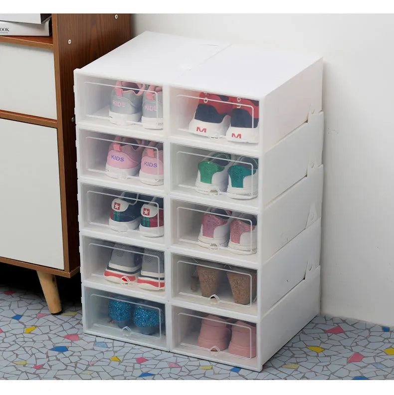 6Packs Transparent Shoe Box Shoes Organizers Plastic Thickened Foldable Dustproof Storage Box Stackable Combined Shoe Cabinet