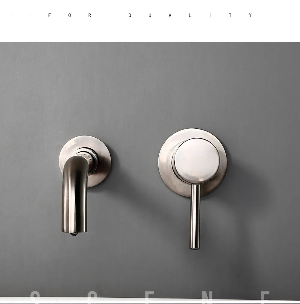 Bagnolux Ronda Stainless Steel Solid Brass Trim Taps 2 Hole Wall-Faucet Set Hot Anc Cold Water Bathroom Sink Mixer Small Tap