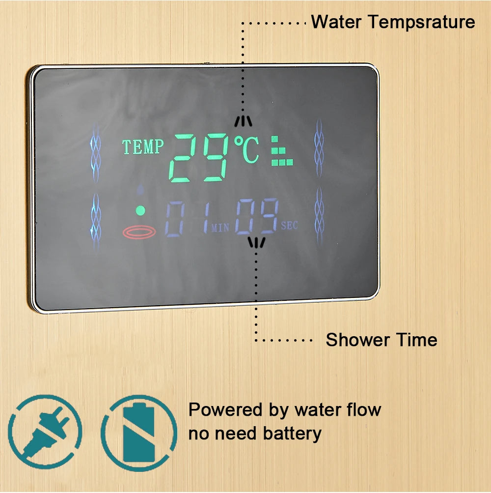 Black Bathroom Shower Panel Column Golden Rain Waterfall Shower Faucet Bidet Sprayer Tap SPA Massage Jet LED Bath Shower Set