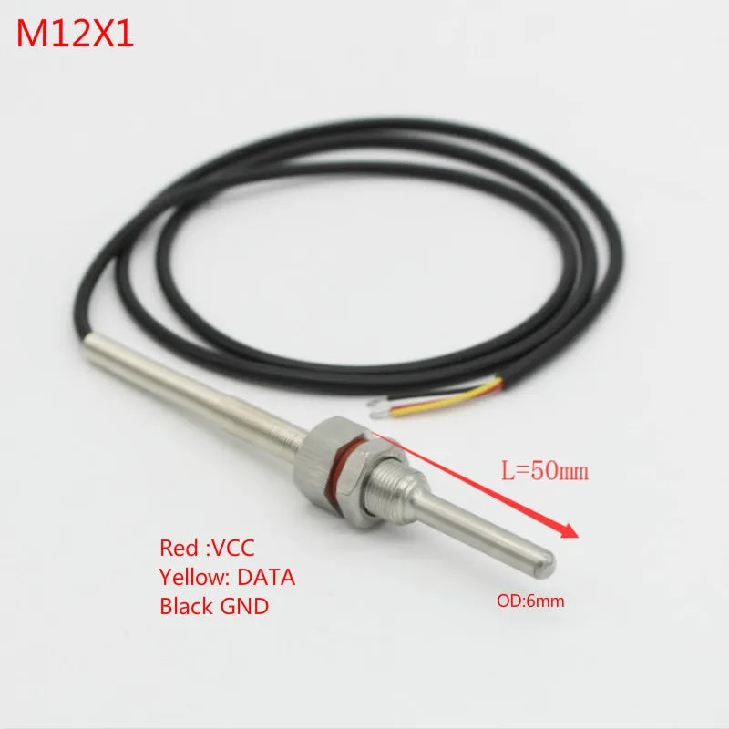 DS18B20 Digital Temperature Sensor G1/2" 1/4" 3/4" M10X1.5 M12X1 Thread  1m PVC 3-core Wire SUS304 Stainless Steel Shell