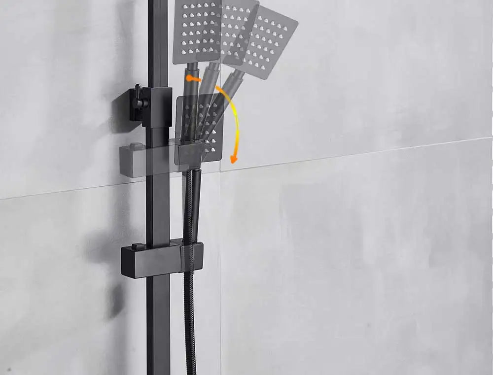 POIQIHY Black Bathroom Shower Faucet Set Wall Mount Black 8''Rainfall Shower Head With Handheld Sprayer Bathtub Shower Mixer