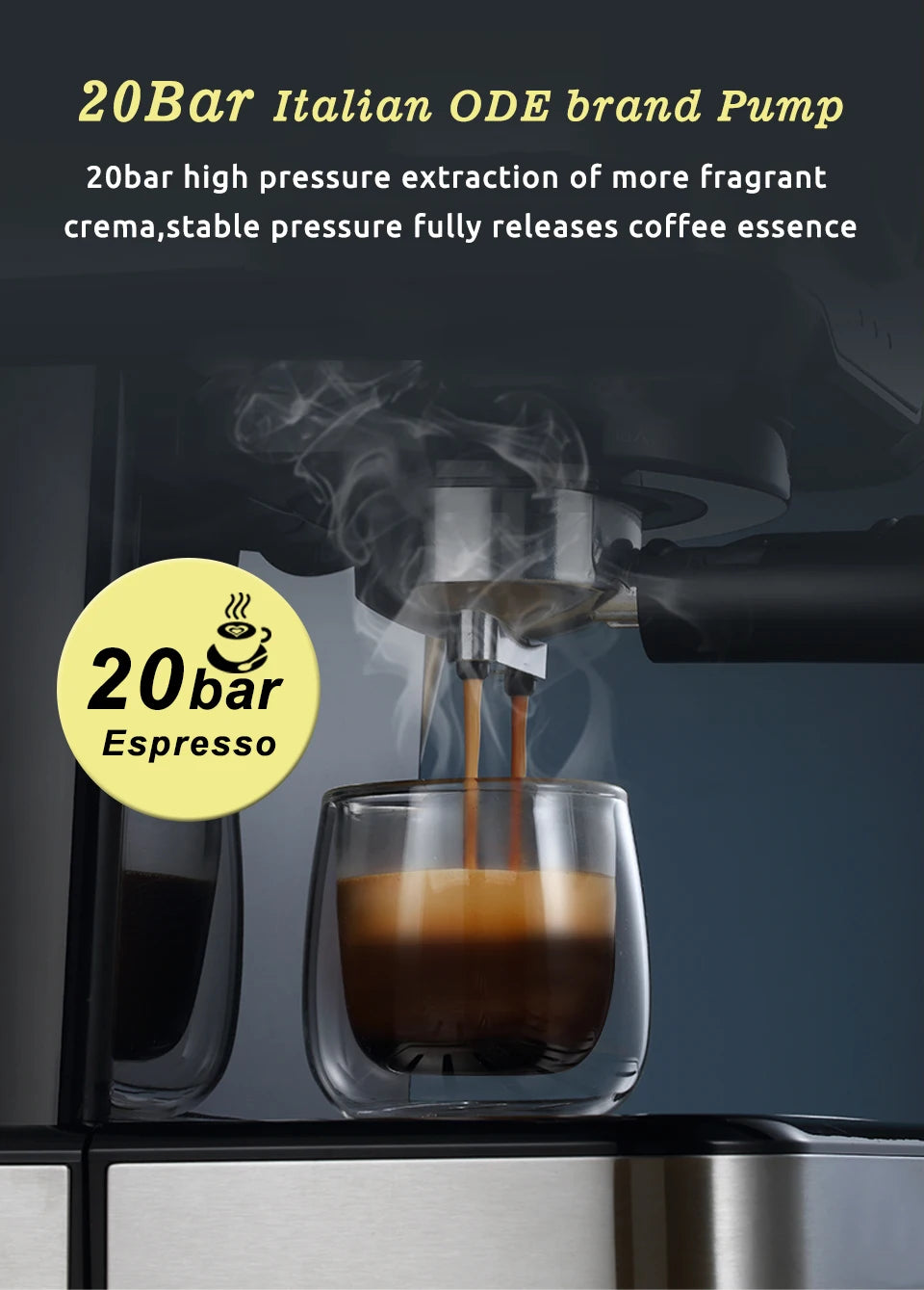 HiBREW Coffee Machine Cafetera 20 Bar Espresso inox Semi Automatic Expresso Cappuccino Hot Water Steam Temperature Display H5