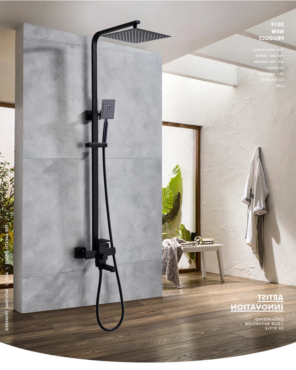 POIQIHY Black Bathroom Shower Faucet Set Wall Mount Black 8''Rainfall Shower Head With Handheld Sprayer Bathtub Shower Mixer