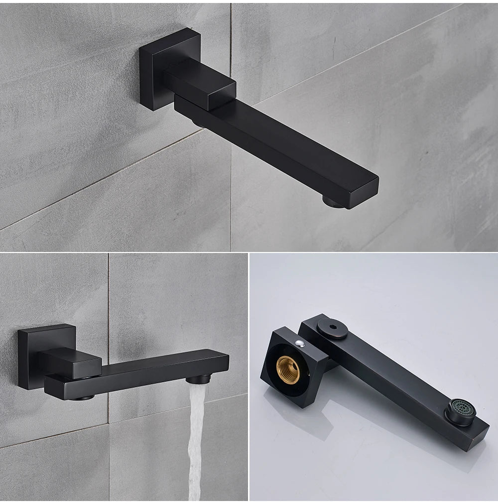POIQIHY Embedded In Wall Shower Faucet Rainfall Stainless Steel 8/10/12/16" Shower Head Faucet Shower Tap Mixers Matte Black