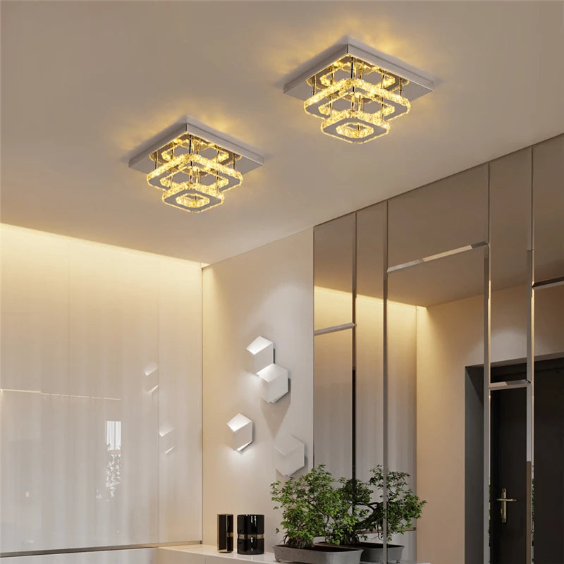Square Crystal Led Ceiling Lamp Modern Chandelier Indoor Lighting Aisle Corridor Surface Mounted Fixture Home Hotel Loby Decor
