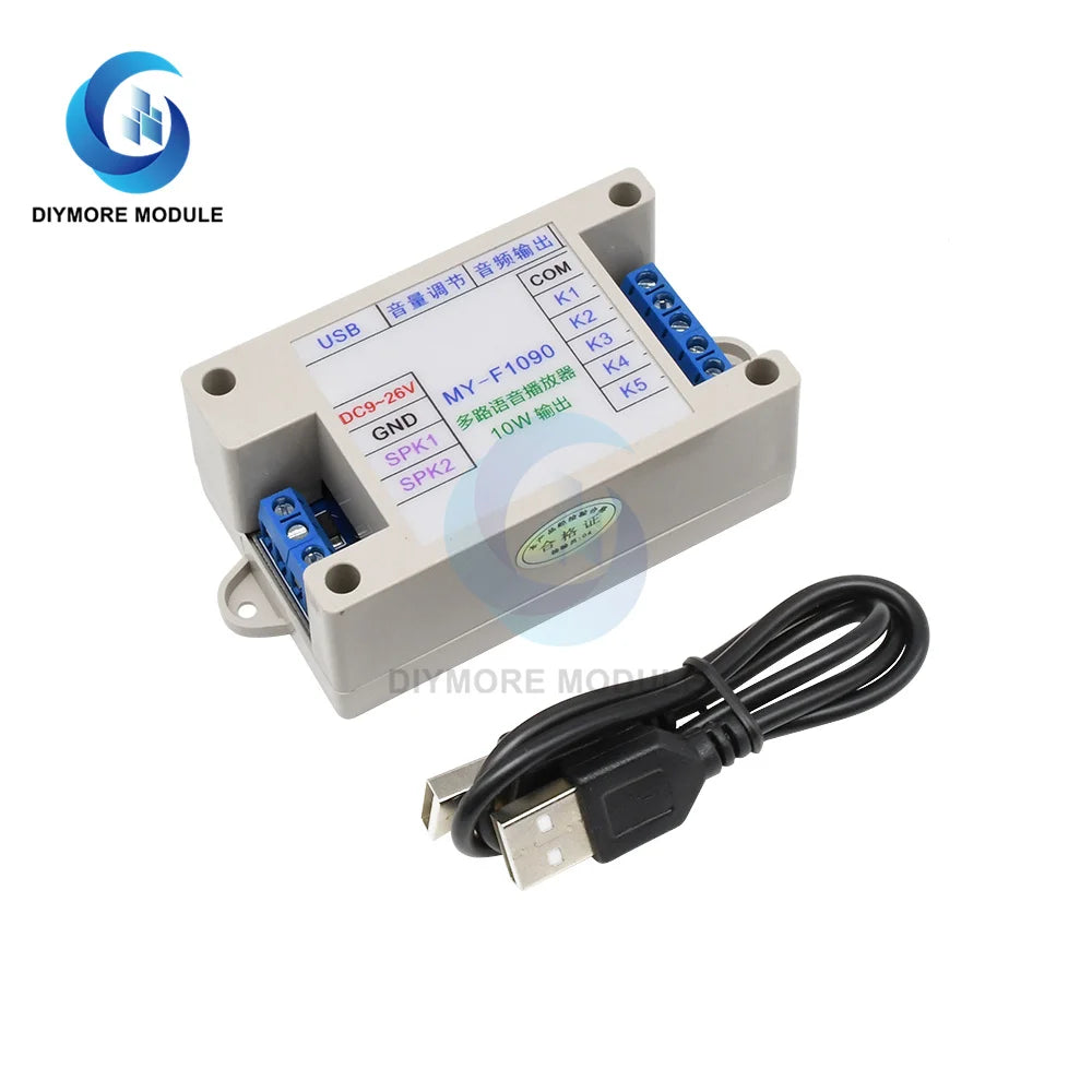 10W MP3 Voice Module DC 12V-24V WAV Sound Player with Box Case 128M TF Card Programmable Control for Voice Alarm