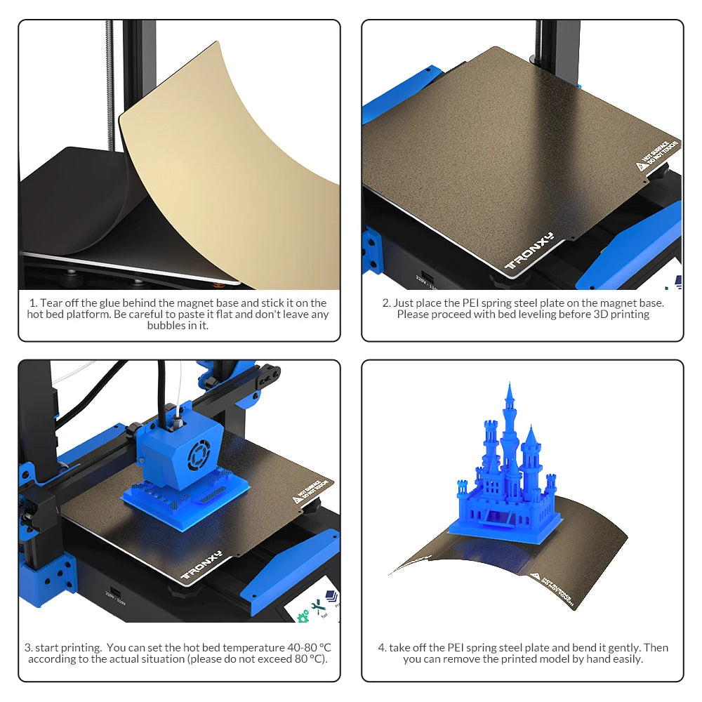 Tronxy 3D Printer 500/600/800/1000mm PEI Sticker for Heatbed Hot Bed Spring Steel Sheet Pre-applied PEI with Flex Magnetic Base