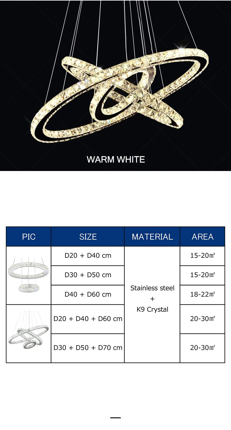 Modern Crystal Chandeliers Ring-Shaped Pendant Lights Living Room And Kitchen Decoration Led Ceiling Lamps Hanging Luminaire