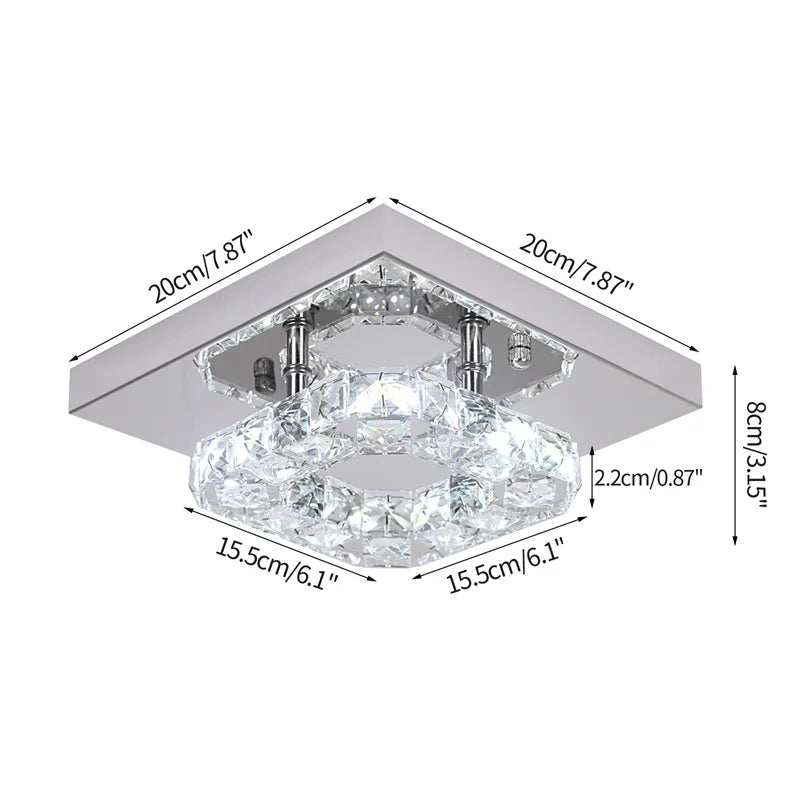Square Crystal Led Ceiling Lamp Modern Chandelier Indoor Lighting Aisle Corridor Surface Mounted Fixture Home Hotel Loby Decor