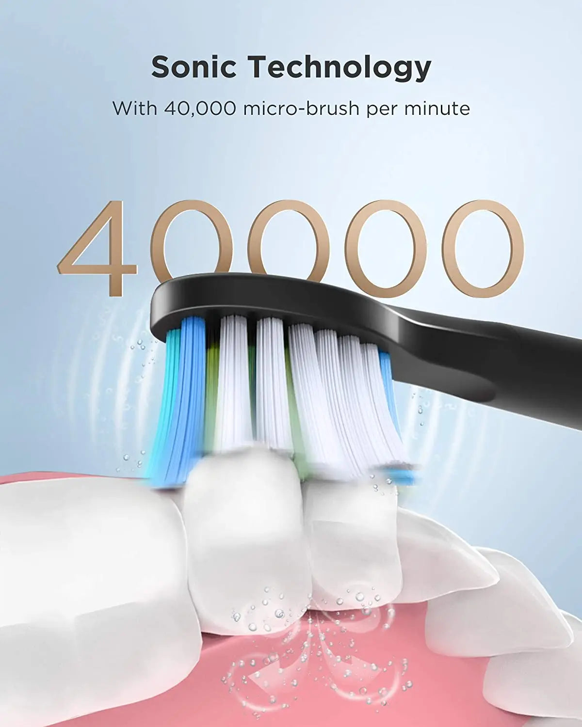 Fairywill Sonic Electric Toothbrush E11 Waterproof USB Charge With 8 Brush Replacement Heads Black and Pink Set for Couple