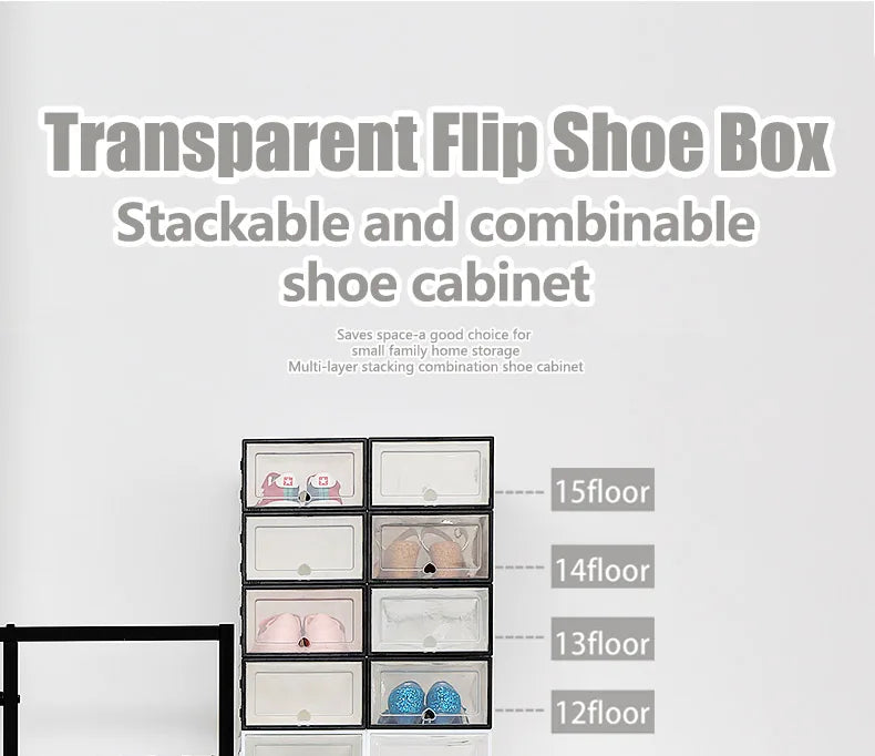 6Packs Transparent Shoe Box Shoes Organizers Plastic Thickened Foldable Dustproof Storage Box Stackable Combined Shoe Cabinet