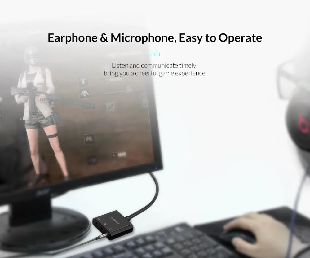 ORICO Sound Card External USB Interface 3.5mm Stereo Microphone Audio Volume Adjustment Free Drive Adapter for Laptop PS4 Headse