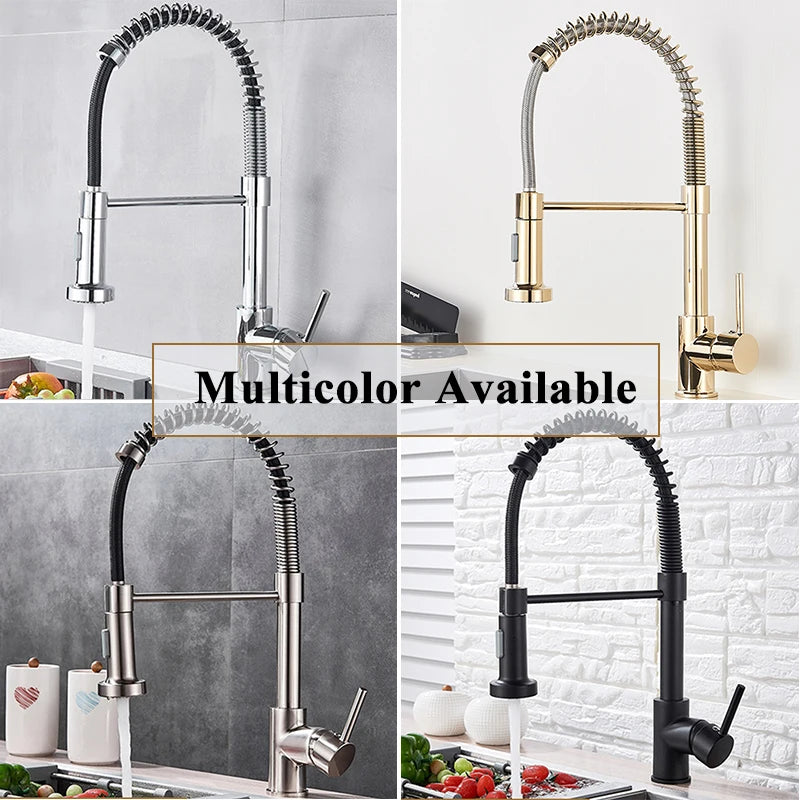 Golden Kitchen Faucet Pull Down Sprayer Nozzle Hot Cold Water Mixer Tap Single Handle Brass Para Kitchen Sink Taps Crane
