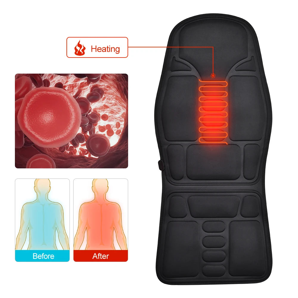 Electric Heating Vibrating Massage Pad Muscle Relax Cussion Seat Lumbar Back Shoulder Massager Mattress for Car Office Home