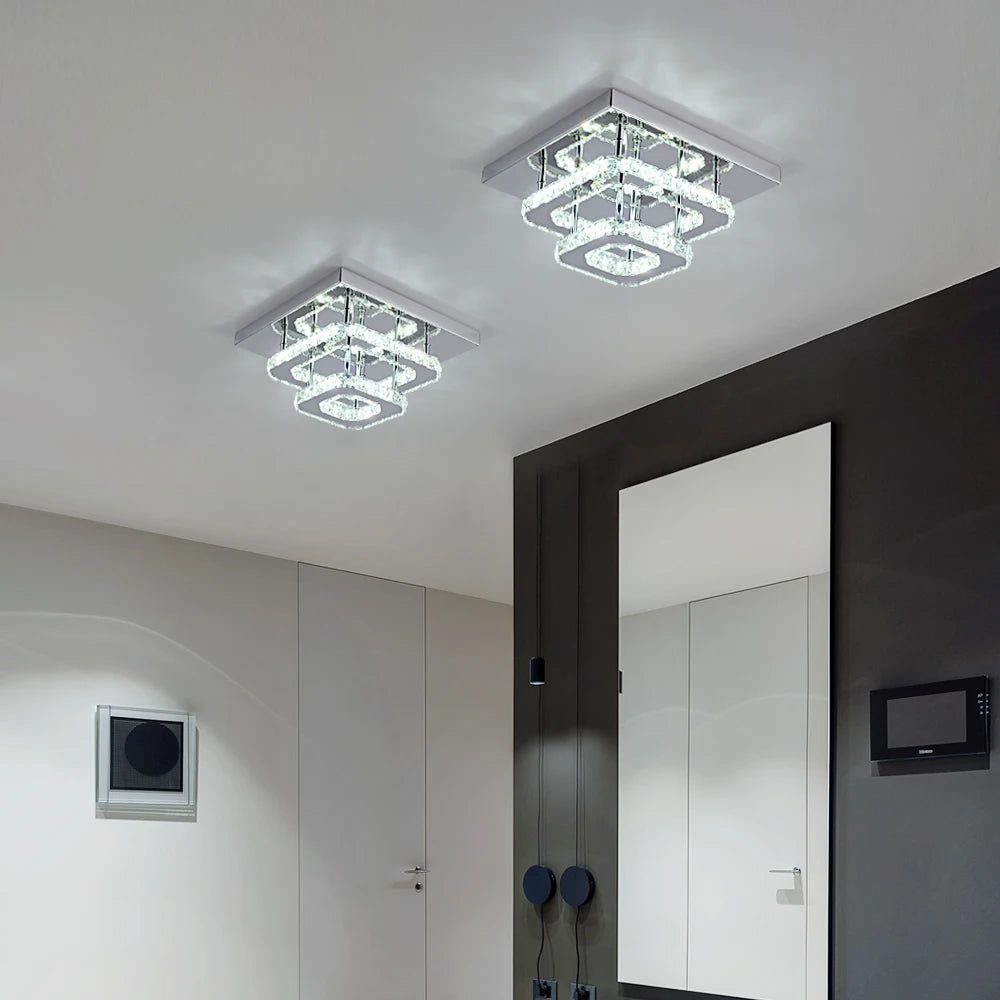 Square Crystal Led Ceiling Lamp Modern Chandelier Indoor Lighting Aisle Corridor Surface Mounted Fixture Home Hotel Loby Decor
