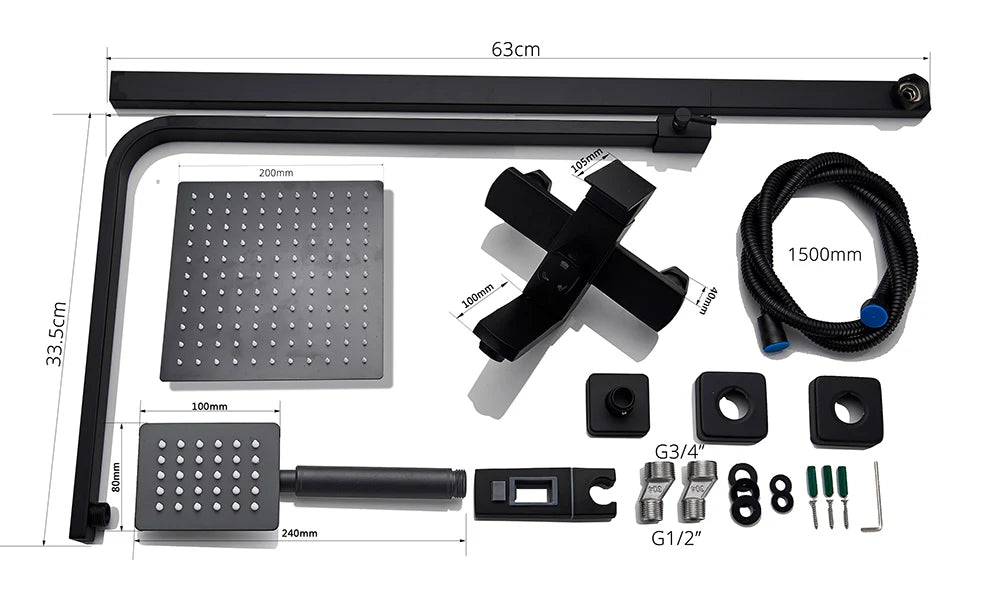 POIQIHY Black Bathroom Shower Faucet Set Wall Mount Black 8''Rainfall Shower Head With Handheld Sprayer Bathtub Shower Mixer