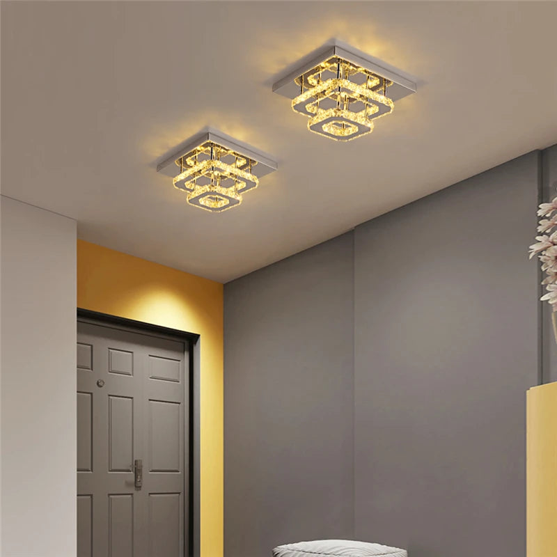 Square Crystal Led Ceiling Lamp Modern Chandelier Indoor Lighting Aisle Corridor Surface Mounted Fixture Home Hotel Loby Decor