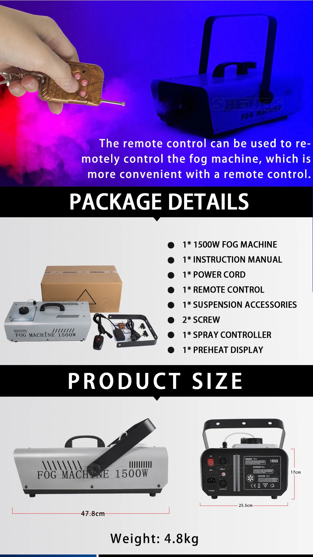 DJ Smoke Machine Wired Remote Control 1500W DMX Fogger Machine Remote for Halloween Wedding  Club Bar DMX Stage