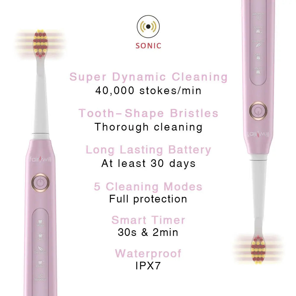 Fairywill Electric Sonic Toothbrush FW-D7 USB Charge Rechargeable Adult Waterproof Electronic Tooth Brushes Replacement Heads