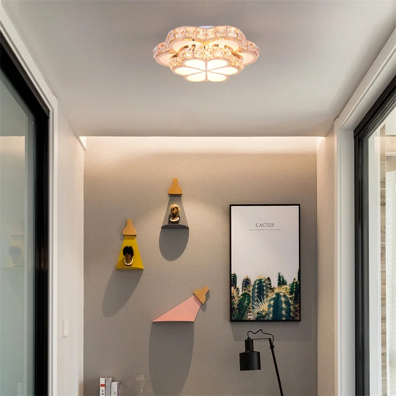 Modern Flower Gold Design Crystal Ceiling Aisle Lights Fashion Corridor Stairs Entrace Plafonnier Lamp for  Porch Hall Lustres