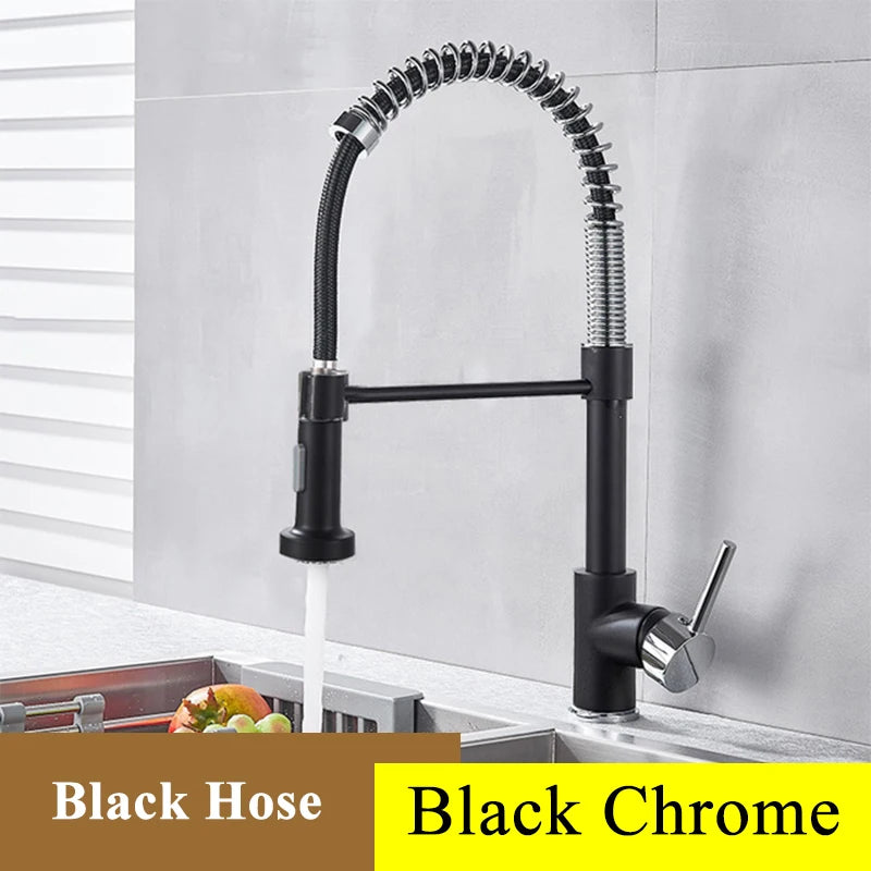 Golden Kitchen Faucet Pull Down Sprayer Nozzle Hot Cold Water Mixer Tap Single Handle Brass Para Kitchen Sink Taps Crane