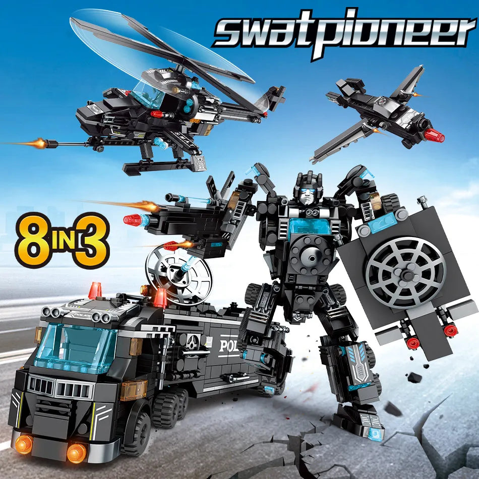 City Police Station Car Motorcycle Building Blocks SWAT Team Weapons Truck Ship Robot Bricks Toys Sets For Children