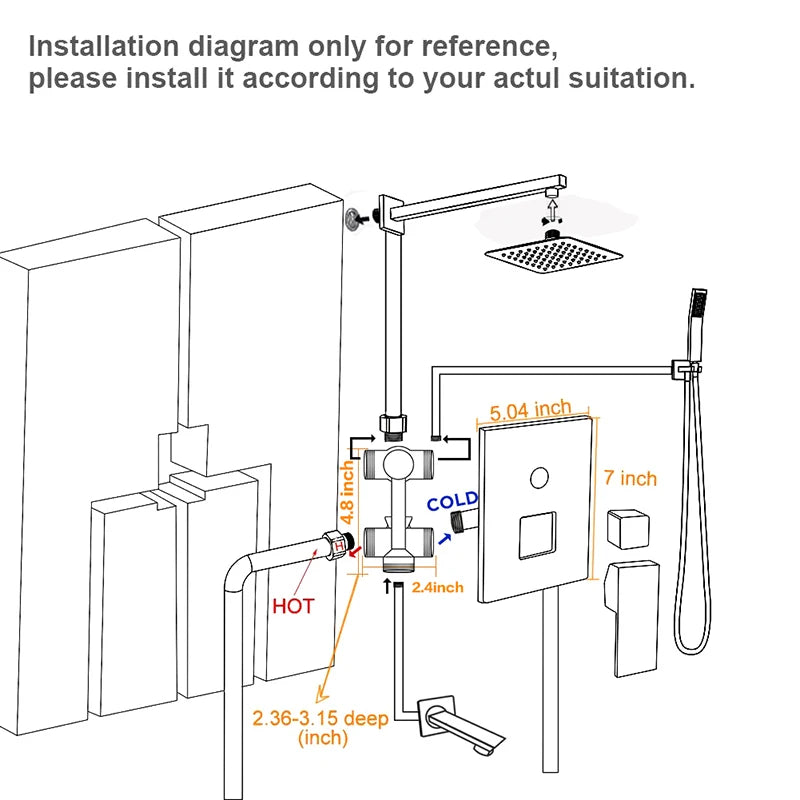 Matte Black Shower Faucet Set Rain Brass Shower Head Shower Faucet Embed Box Bathroom Hot Cold 2/3 Ways Tap Bathroom Faucet