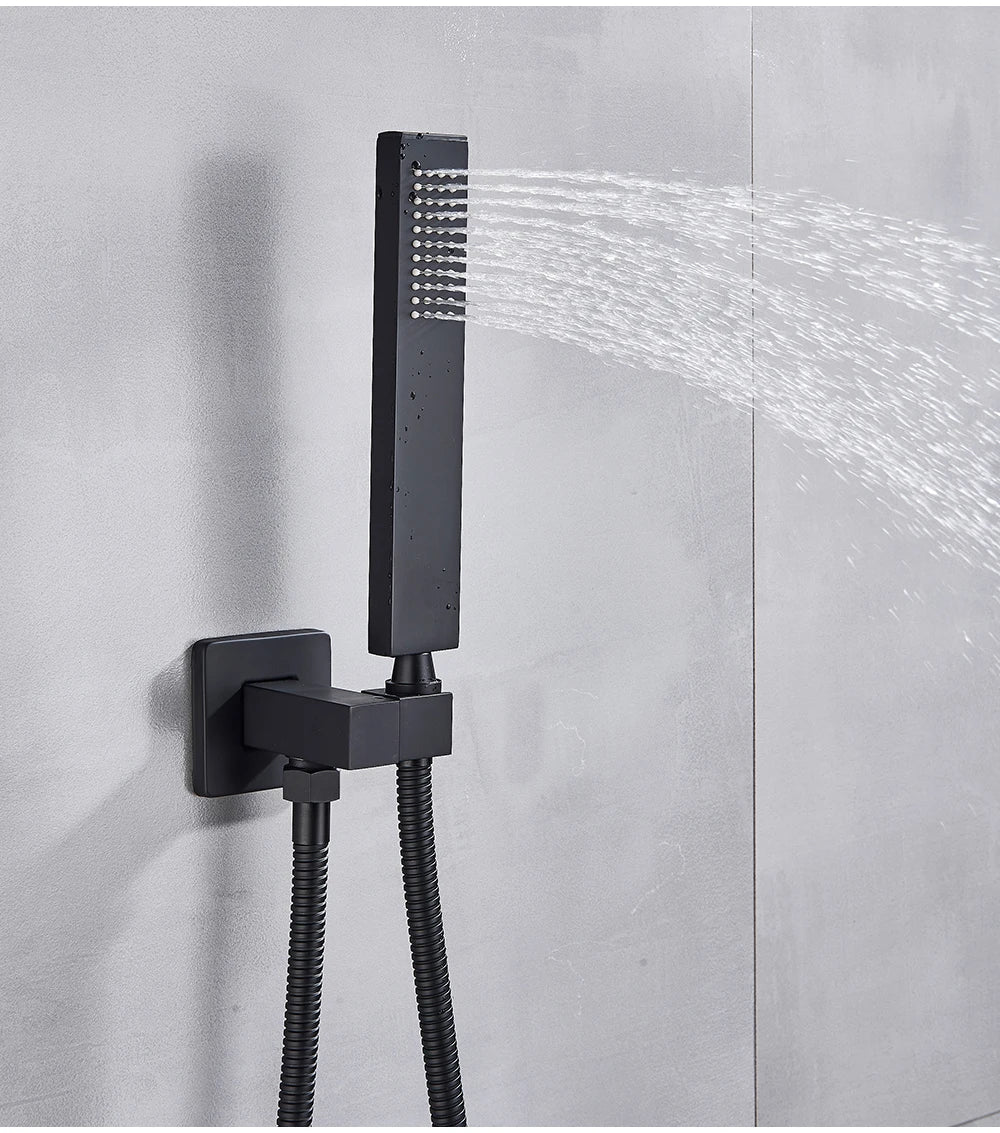 POIQIHY Embedded In Wall Shower Faucet Rainfall Stainless Steel 8/10/12/16" Shower Head Faucet Shower Tap Mixers Matte Black