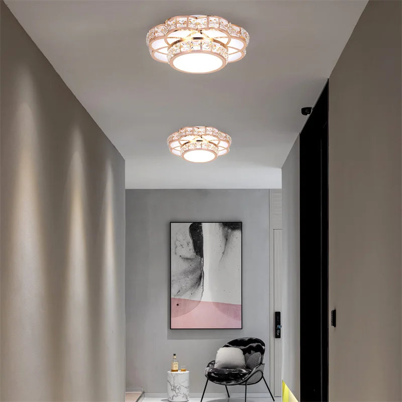 Modern Flower Gold Design Crystal Ceiling Aisle Lights Fashion Corridor Stairs Entrace Plafonnier Lamp for  Porch Hall Lustres