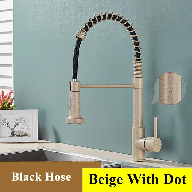 Golden Kitchen Faucet Pull Down Sprayer Nozzle Hot Cold Water Mixer Tap Single Handle Brass Para Kitchen Sink Taps Crane