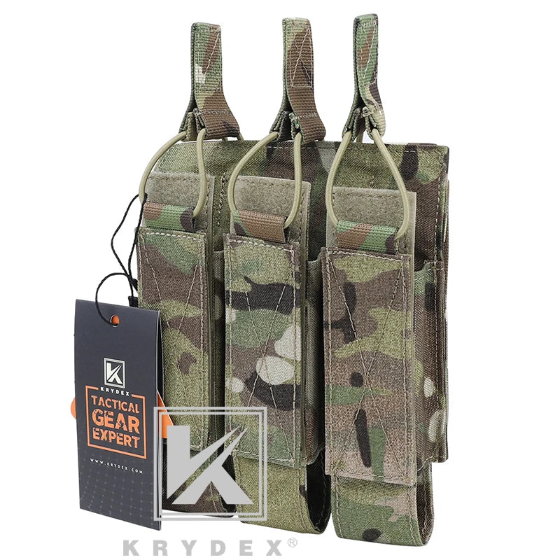 KRYDEX MP5 MP7 KRISS Triple Magazine Pouch Tactical Modular MOLLE Triple Open Top SMG Mag Pouch Carrier For Airsoft Hunting Gear