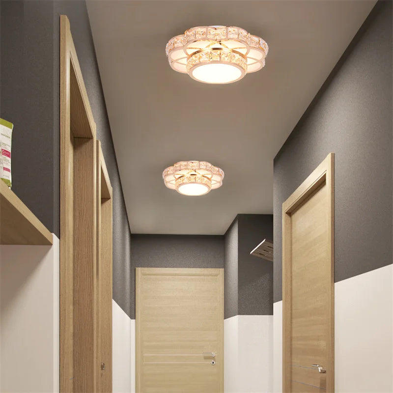 Modern Flower Gold Design Crystal Ceiling Aisle Lights Fashion Corridor Stairs Entrace Plafonnier Lamp for  Porch Hall Lustres